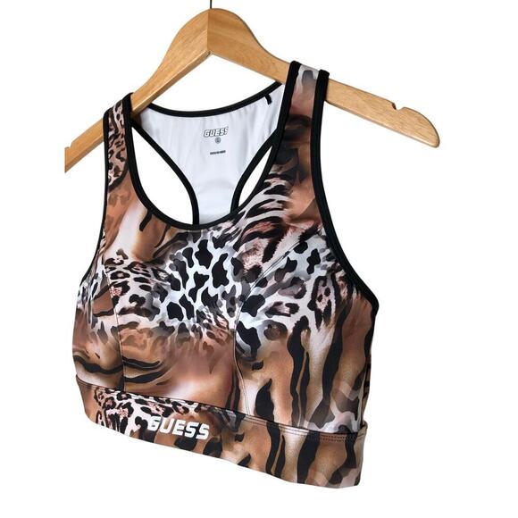 Guess Leopard Print Sports Bra Racerback Brown/ Tan Sz: L Gym Active Wear Yoga - Picture 2 of 11